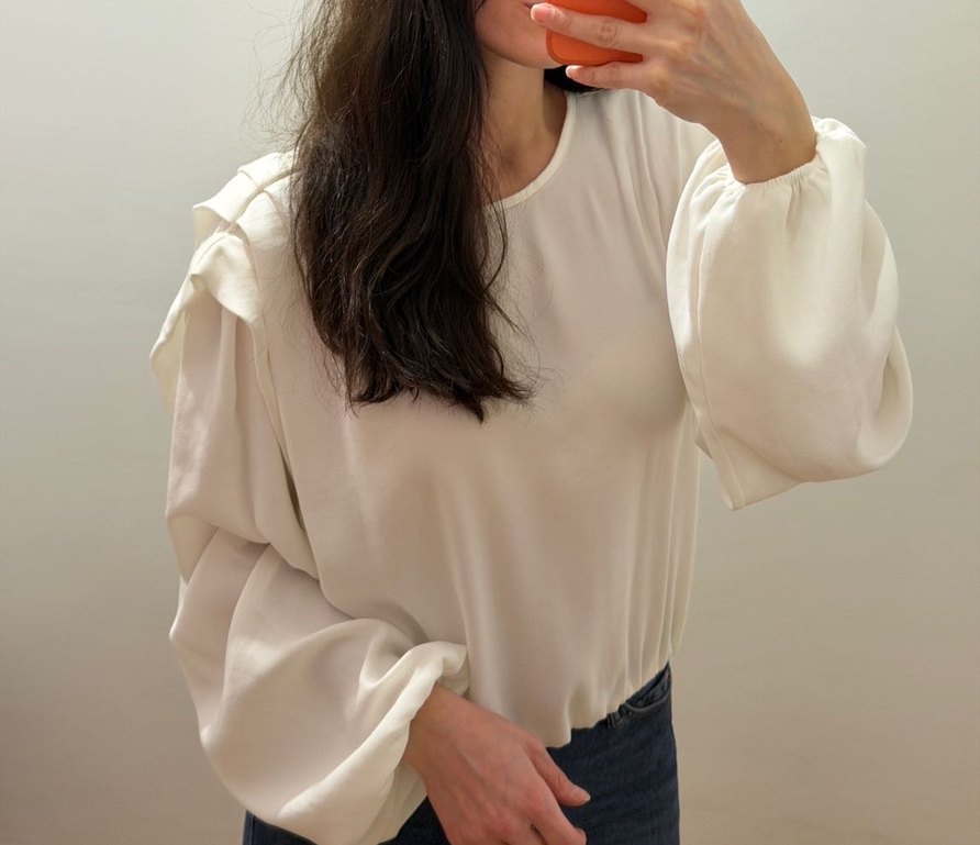 Kadın Beyaz Piliseli Uzun Kollu  Bluz - Görsel 5