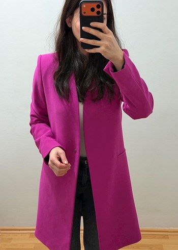 Kadın fuşya Uzun Kollu Düğmeli Blazer - Görsel 5