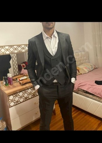 Düğmeli Füme Slim Fit Takım Elbise - Görsel 3