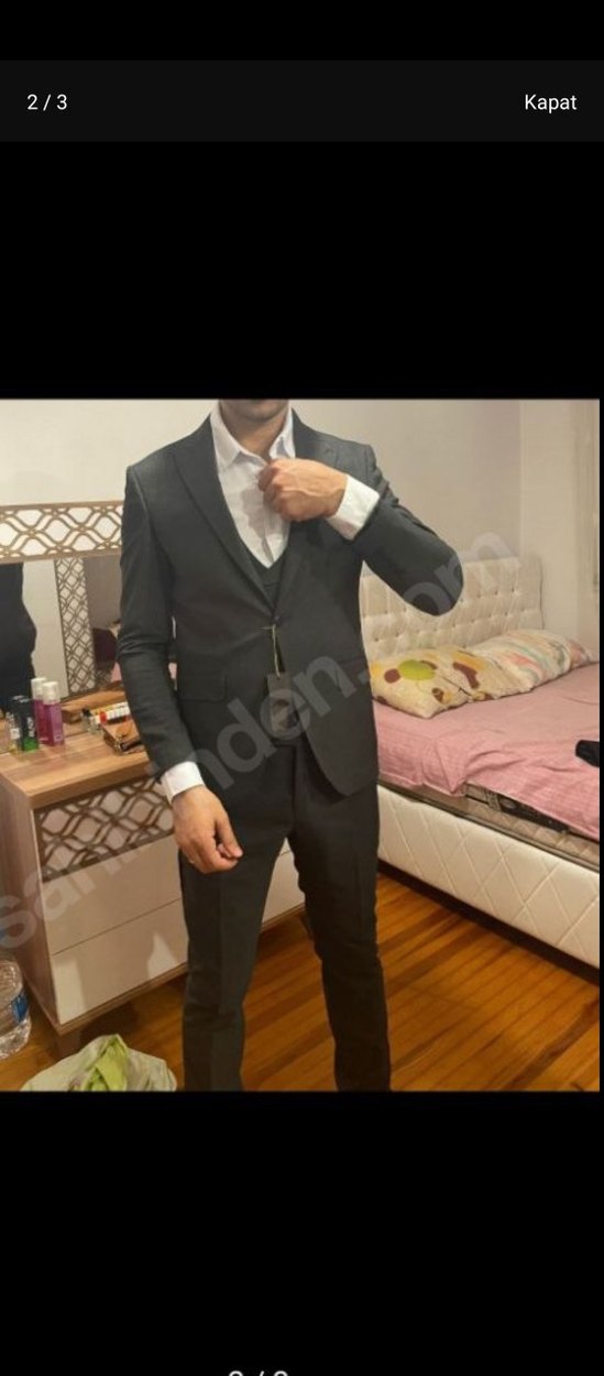 Düğmeli Füme Slim Fit Takım Elbise - Görsel 2