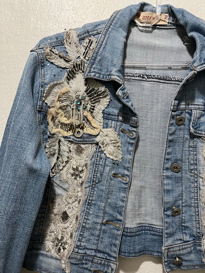 Dantel Detaylı Nakışlı Kadın Kot Ceket - Görsel 2