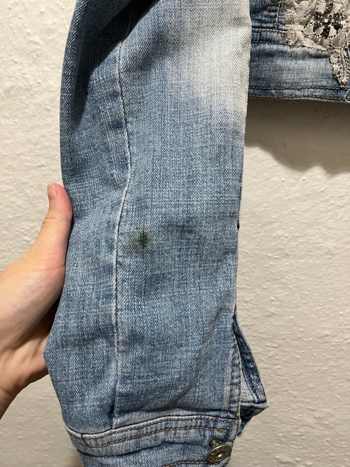 Dantel Detaylı Nakışlı Kadın Kot Ceket - Görsel 4