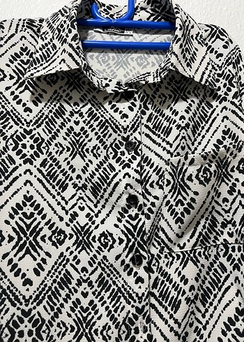 Gri Uzun Kollu Desenli Kadın Gömlek - Görsel 2