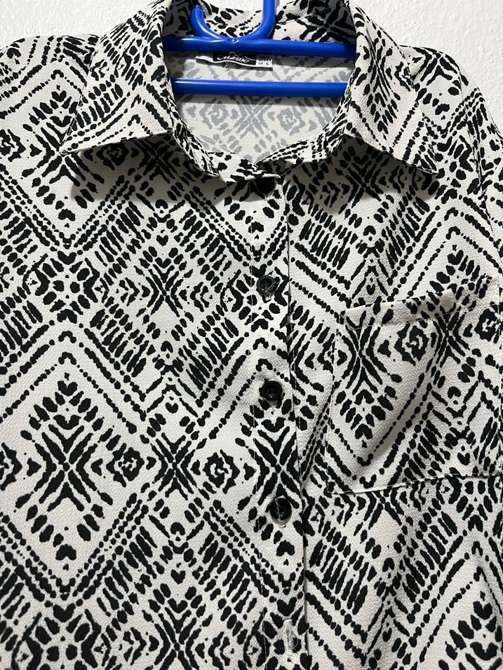 Gri Uzun Kollu Desenli Kadın Gömlek - Görsel 2