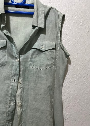 Gri Kolsuz Keten Gömlek - Görsel 2