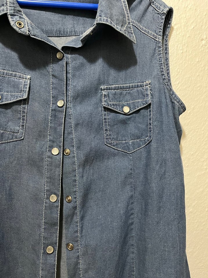 Mavi Denim Düğmeli Kolsuz Gömlek - Görsel 2