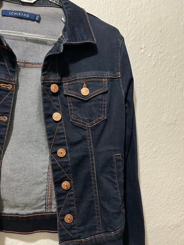 Düğmeli Lacivert Kadın Kot Ceket - Görsel 2