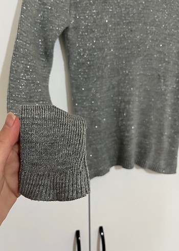 Gri Kadın Triko Uzun Kollu Kazak - Görsel 3