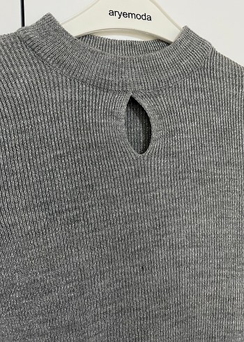 Gri Kadın Triko Uzun Kollu Kazak - Görsel 2