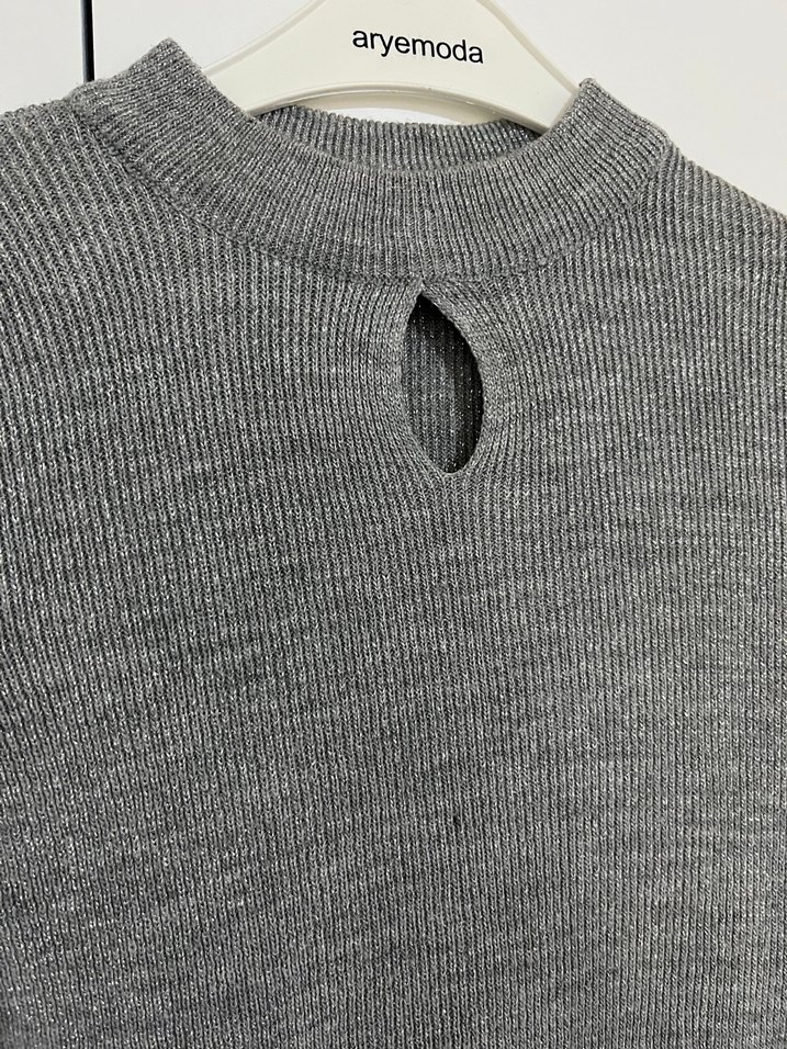 Gri Kadın Triko Uzun Kollu Kazak - Görsel 2