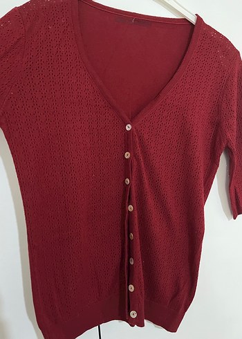 Bordo V Yakalı Düğmeli Kadın Hırka - Görsel 2