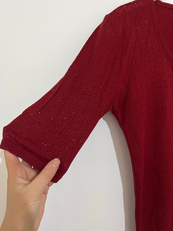 Bordo V Yakalı Düğmeli Kadın Hırka - Görsel 3