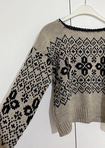 Bohem Desenli Bej Örgü Kadın Kazak - Görsel 3