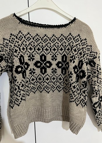 Bohem Desenli Bej Örgü Kadın Kazak - Görsel 4