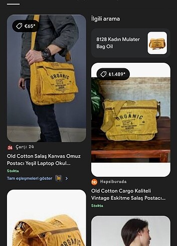 Beden Old cotton cargo kanvas omuz çantası