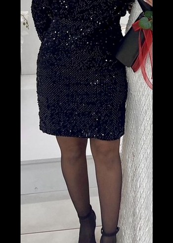 payetli siyah kadın abiye elbise - Görsel 4