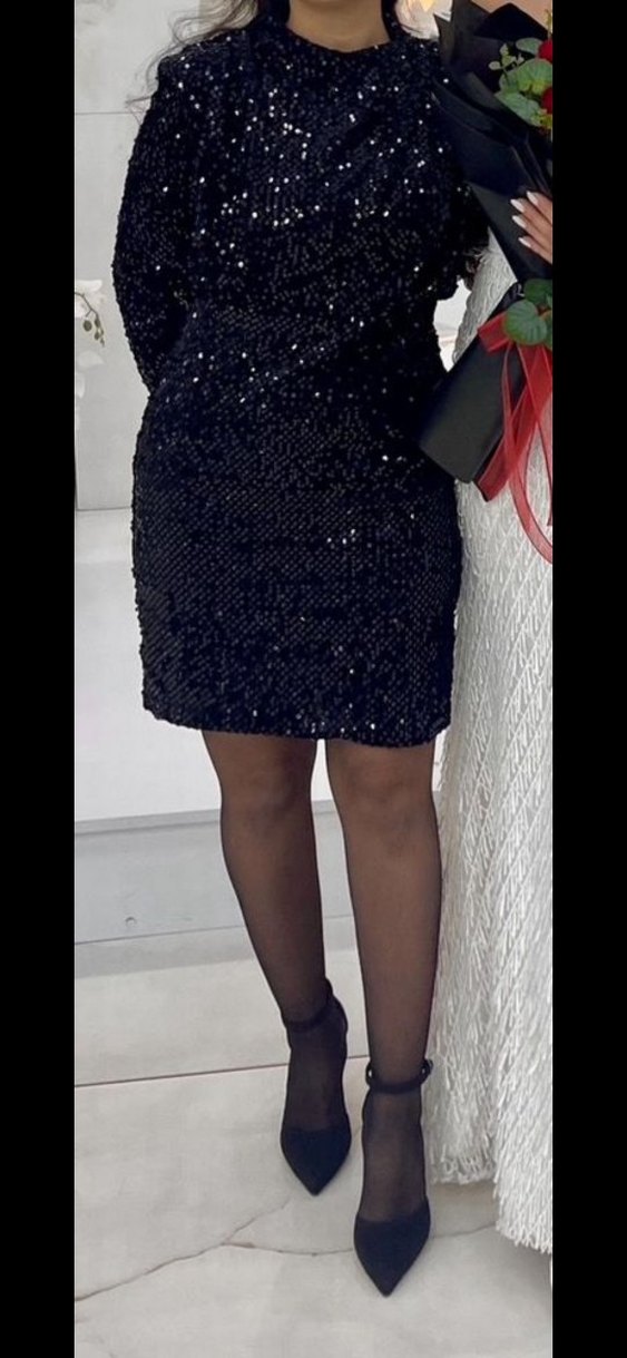 payetli siyah kadın abiye elbise - Görsel 4