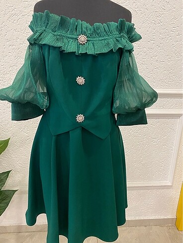 Diğer Yeşil yelek detaylı elbise