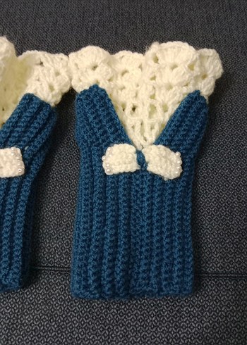 Renkli Bohem Mavi Örgü Kadın Eldiven - Görsel 3