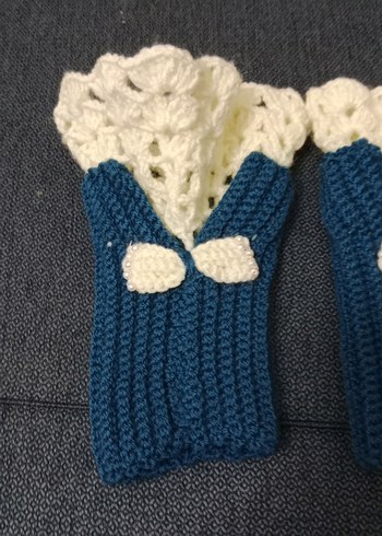 Renkli Bohem Mavi Örgü Kadın Eldiven - Görsel 2