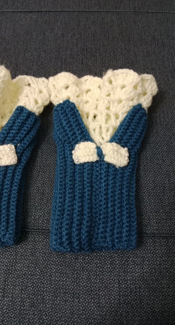 Renkli Bohem Mavi Örgü Kadın Eldiven - Görsel 3