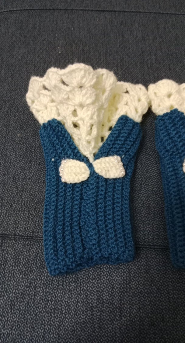 Renkli Bohem Mavi Örgü Kadın Eldiven - Görsel 2