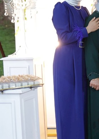 Alvina Drapeli Lacivert Uzun Kollu Kadın Abiye Elbise