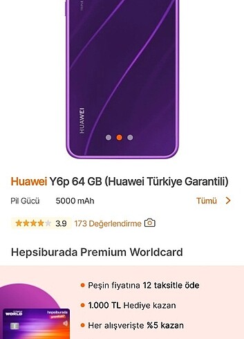 Huawei y6p mor 64 GB telefon 