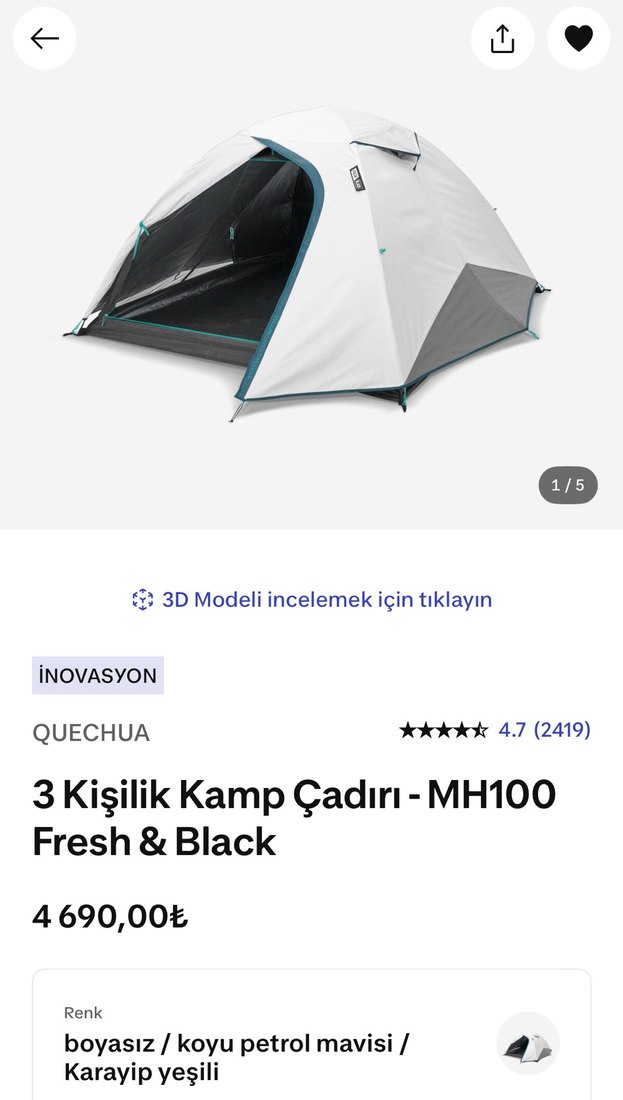 Decathlon fresh black çadır - Görsel 5