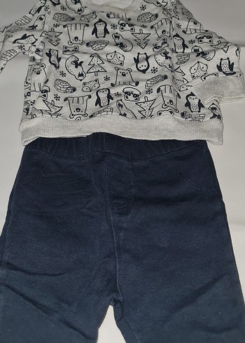 LC Waikiki Gri Desenli Uzun Kollu Bebek Takımı