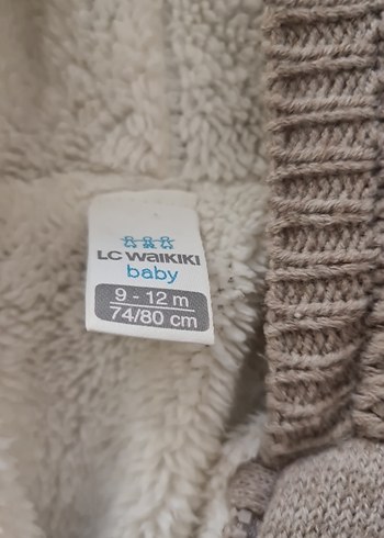9-12 Ay Beden camel Renk Bej Triko Erkek Bebek Kapüşonlu mont