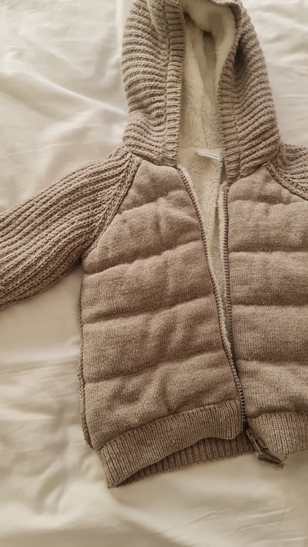 Bej Triko Erkek Bebek Kapüşonlu mont - Görsel 2