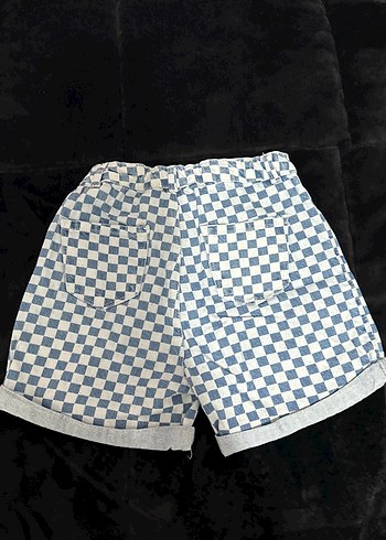 Düğmeli Kareli Mini Kot Şort - Görsel 2