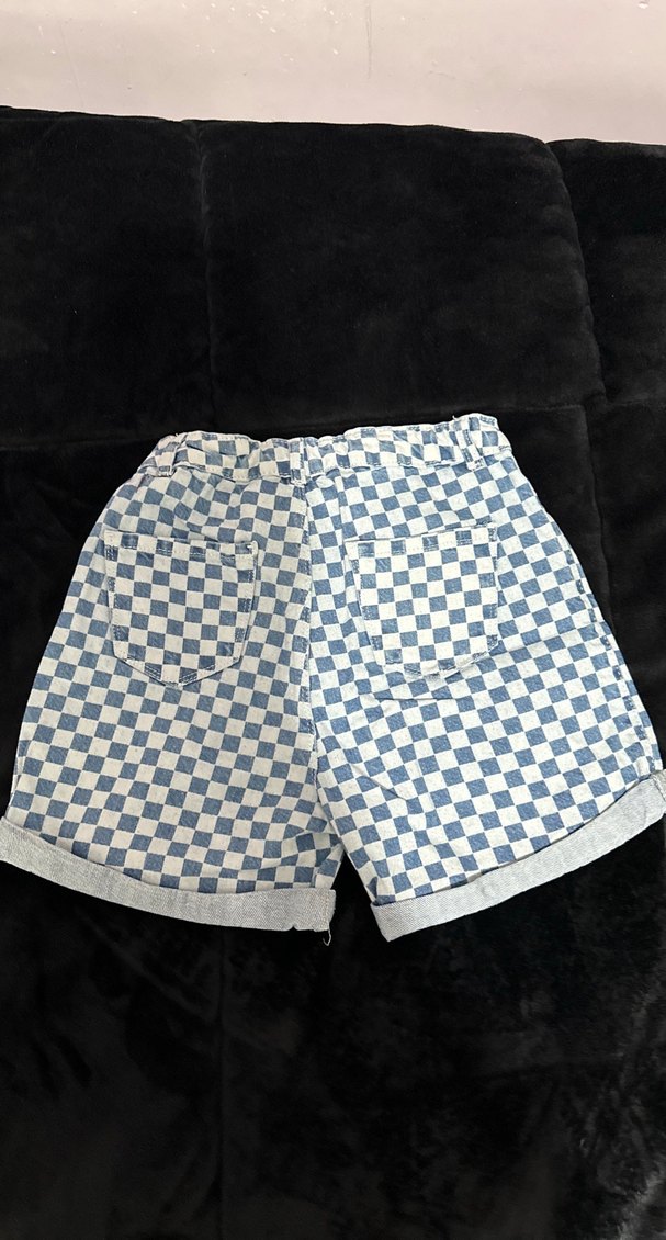 Düğmeli Kareli Mini Kot Şort - Görsel 2