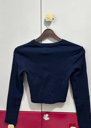 Kadın Lacivert Uzun Kollu Crop Top - Görsel 4