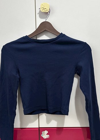 Kadın Lacivert Uzun Kollu Crop Top - Görsel 2