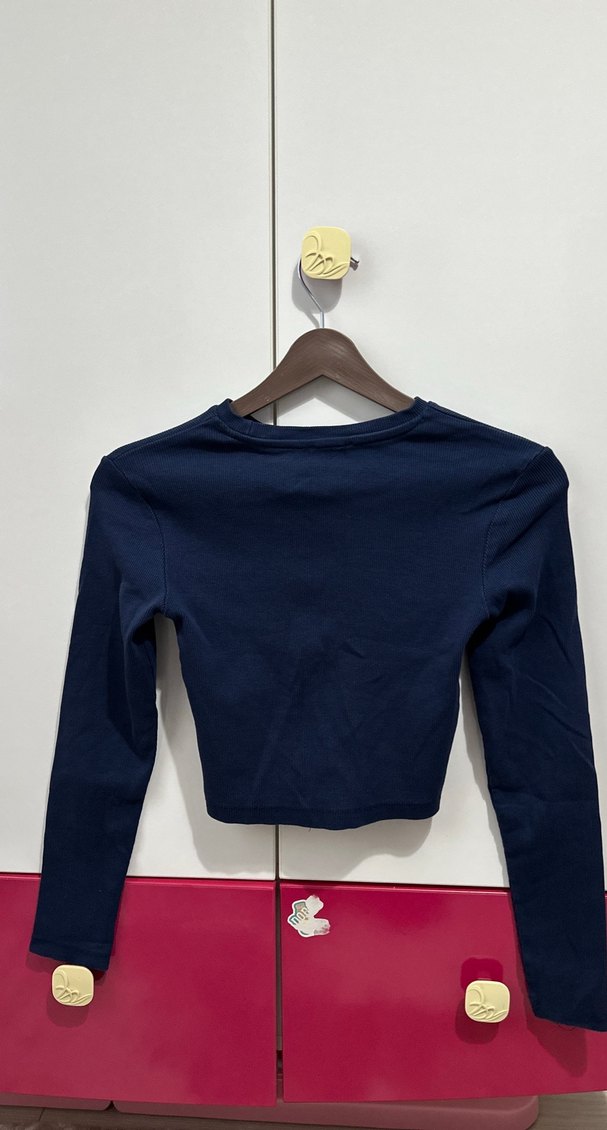 Kadın Lacivert Uzun Kollu Crop Top - Görsel 4