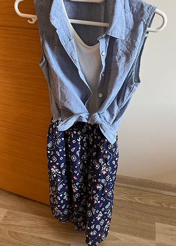 Düğmeli Kot Kumaş Midi Elbise