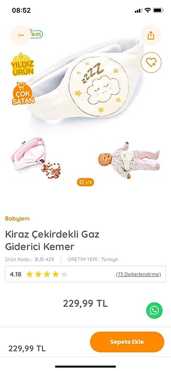 Kiraz çekirdekli gaz giderici bebek kemeri