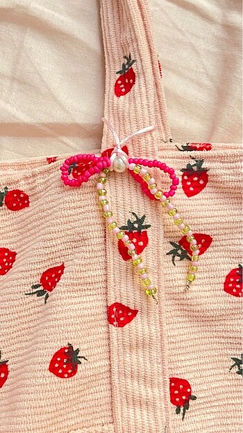 Diğer Charm Hediyeli Totebag Çilek Desenli Çanta????