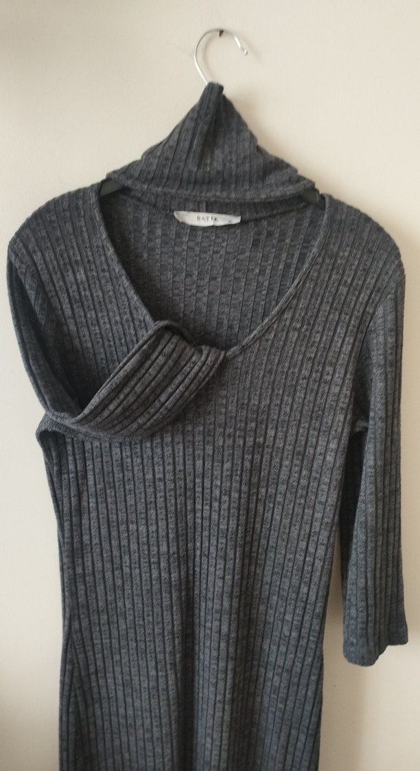 Batik Gri Uzun Kollu Triko Elbise - Görsel 3