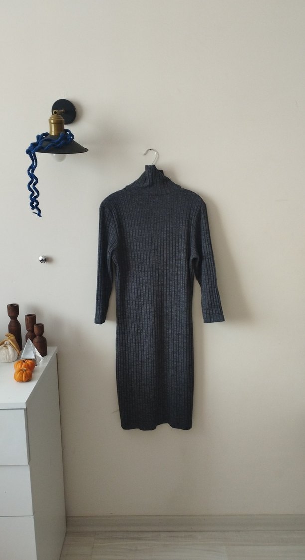 Batik Gri Uzun Kollu Triko Elbise - Görsel 4