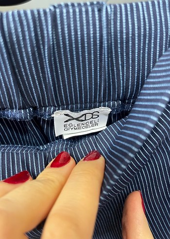 Linen Pilili Mavi Midi Hamile Eteği - Görsel 2