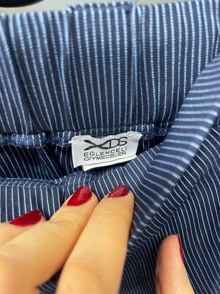 Linen Pilili Mavi Midi Hamile Eteği - Görsel 2