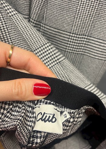 Kadın Gri Ekose Pilili Kumaş Pantolon - Görsel 2