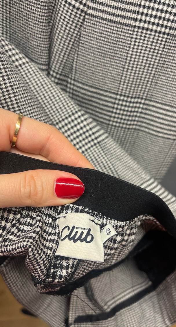 Kadın Gri Ekose Pilili Kumaş Pantolon - Görsel 2