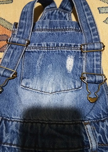 Kızlar için Mavi Denim Askılı Tulum - Görsel 4
