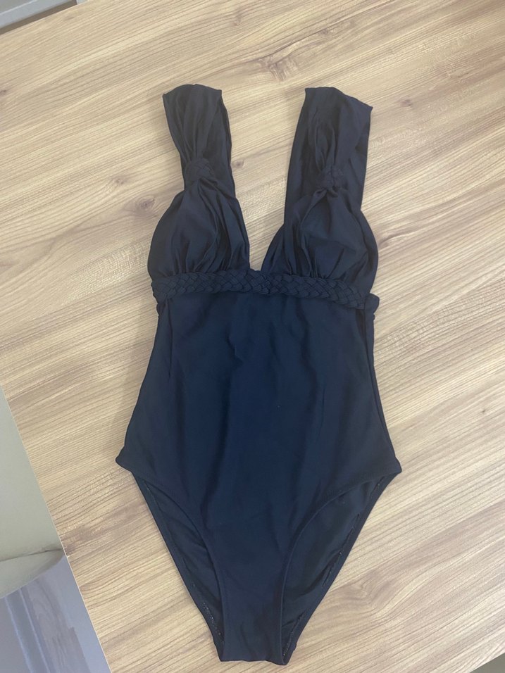 Siyah örme detaylı mayo - Görsel 2