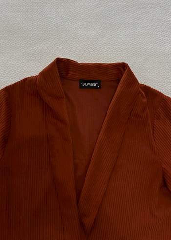 s Beden kahverengi Renk Kadın Kahverengi Süet Midi Blazer