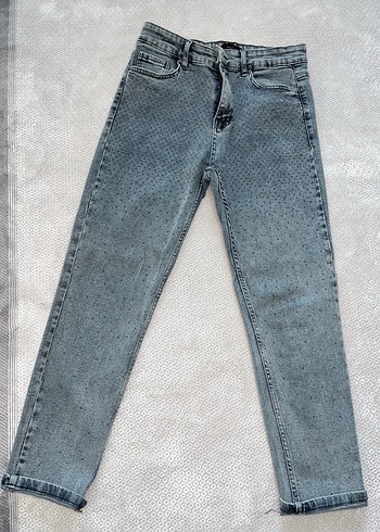 Kadın Mavi Gri Tie-Dye ışıltılı Denim Pantolon